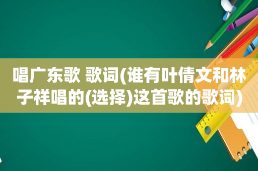 唱广东歌 歌词(谁有叶倩文和林子祥唱的(选择)这首歌的歌词)