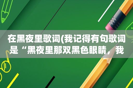 在黑夜里歌词(我记得有句歌词是“黑夜里那双黑色眼睛，我却用大雪寻找光明”这什么歌)