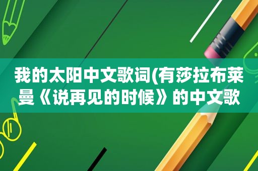 我的太阳中文歌词(有莎拉布莱曼《说再见的时候》的中文歌词吗)