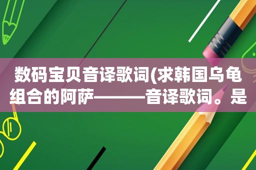 数码宝贝音译歌词(求韩国乌龟组合的阿萨———音译歌词。是音译！谢了)