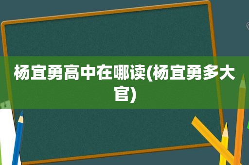 杨宜勇高中在哪读(杨宜勇多大官)