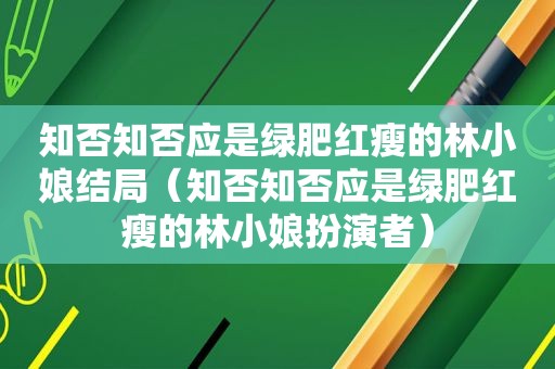 知否知否应是绿肥红瘦的林小娘结局（知否知否应是绿肥红瘦的林小娘扮演者）