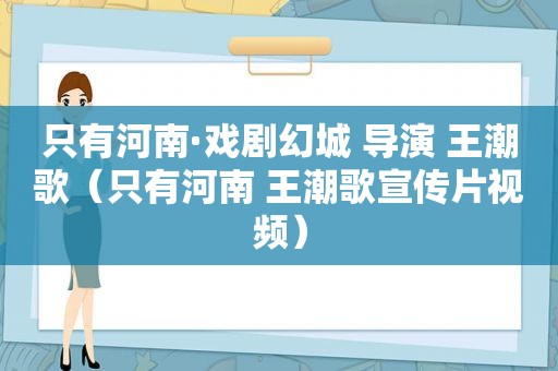 只有河南·戏剧幻城 导演 王潮歌（只有河南 王潮歌宣传片视频）