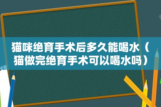 猫咪绝育手术后多久能喝水（猫做完绝育手术可以喝水吗）