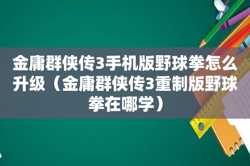 金庸群侠传3手机版野球拳怎么升级（金庸群侠传3重制版野球拳在哪学）