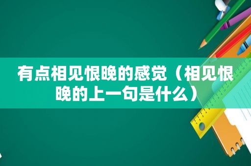 有点相见恨晚的感觉（相见恨晚的上一句是什么）