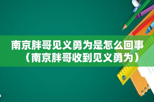 南京胖哥见义勇为是怎么回事（南京胖哥收到见义勇为）