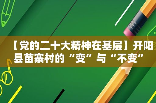 【党的二十大精神在基层】开阳县苗寨村的“变”与“不变”