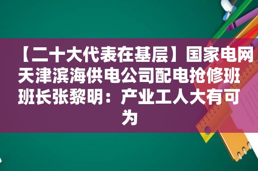 【二十大代表在基层】国家电网天津滨海供电公司配电抢修班班长张黎明：产业工人大有可为