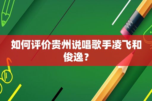 如何评价贵州说唱歌手凌飞和俊逸？