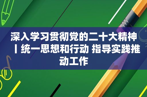 深入学习贯彻党的二十大精神丨统一思想和行动 指导实践推动工作