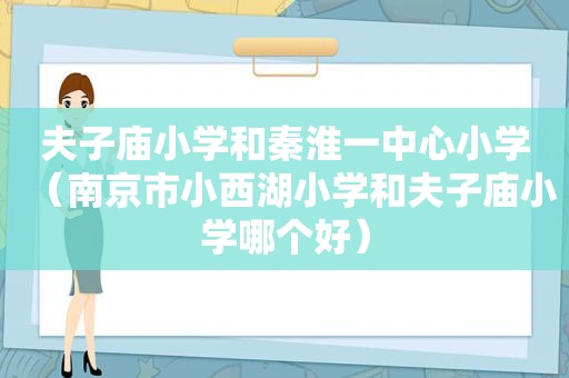 夫子庙小学和秦淮一中心小学（南京市小西湖小学和夫子庙小学哪个好）