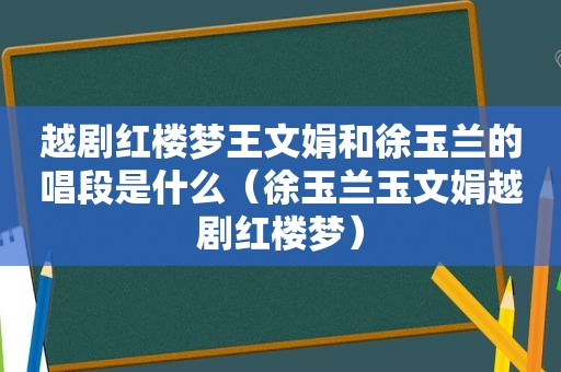 越剧红楼梦王文娟和徐玉兰的唱段是什么（徐玉兰玉文娟越剧红楼梦）