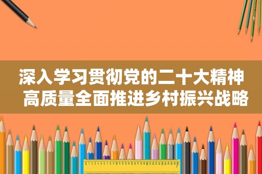 深入学习贯彻党的二十大精神  高质量全面推进乡村振兴战略