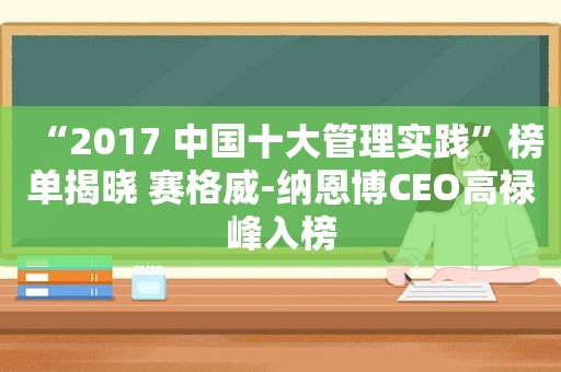 “2017 中国十大管理实践”榜单揭晓 赛格威-纳恩博CEO高禄峰入榜