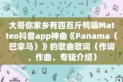 大哥你家乡有四百斤鸭嘛Matteo抖音app神曲《Panama（巴拿马）》的歌曲歌词（作词、作曲、专辑介绍）