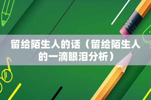 留给陌生人的话（留给陌生人的一滴眼泪分析）