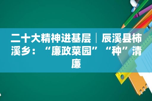 二十大精神进基层│辰溪县柿溪乡：“廉政菜园”“种”清廉