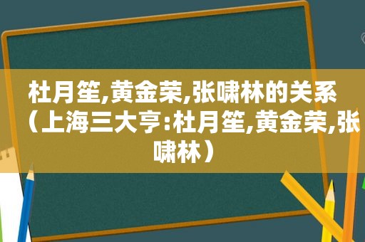 杜月笙,黄金荣,张啸林的关系（上海三大亨:杜月笙,黄金荣,张啸林）