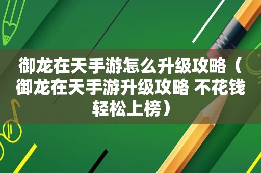 御龙在天手游怎么升级攻略（御龙在天手游升级攻略 不花钱轻松上榜）