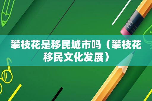 攀枝花是移民城市吗（攀枝花移民文化发展）