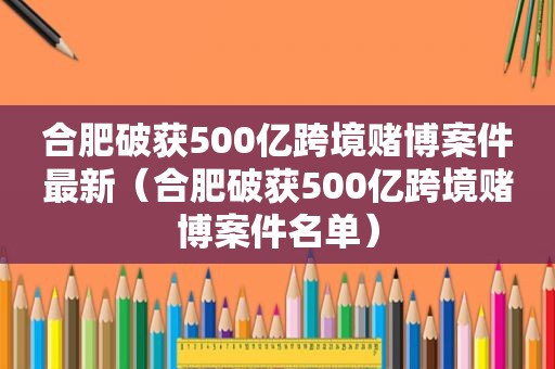 合肥破获500亿跨境 *** 案件最新（合肥破获500亿跨境 *** 案件名单）