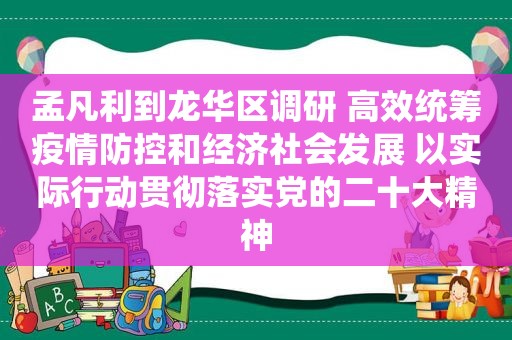 孟凡利到龙华区调研 高效统筹疫情防控和经济社会发展 以实际行动贯彻落实党的二十大精神