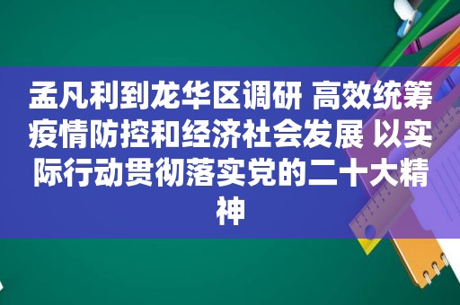 孟凡利到龙华区调研 高效统筹疫情防控和经济社会发展 以实际行动贯彻落实党的二十大精神