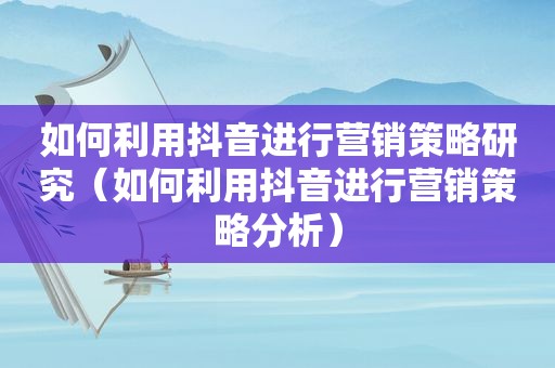 如何利用抖音进行营销策略研究（如何利用抖音进行营销策略分析）