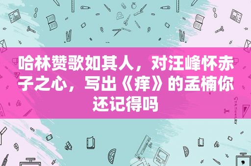 哈林赞歌如其人，对汪峰怀赤子之心，写出《痒》的孟楠你还记得吗