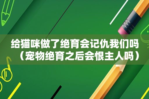 给猫咪做了绝育会记仇我们吗（宠物绝育之后会恨主人吗）