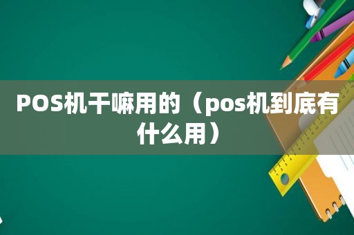 POS机干嘛用的（pos机到底有什么用）