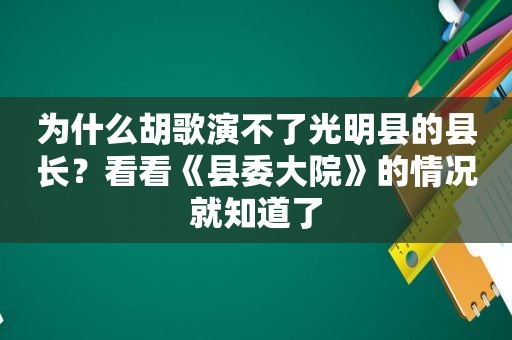 为什么胡歌演不了光明县的县长？看看《县委大院》的情况就知道了