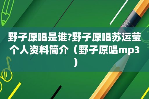 野子原唱是谁?野子原唱苏运莹个人资料简介（野子原唱mp3）