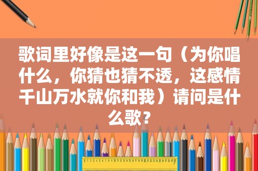 歌词里好像是这一句（为你唱什么，你猜也猜不透，这感情千山万水就你和我）请问是什么歌？