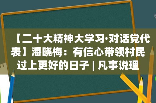 【二十大精神大学习·对话党代表】潘晓梅：有信心带领村民过上更好的日子 | 凡事说理