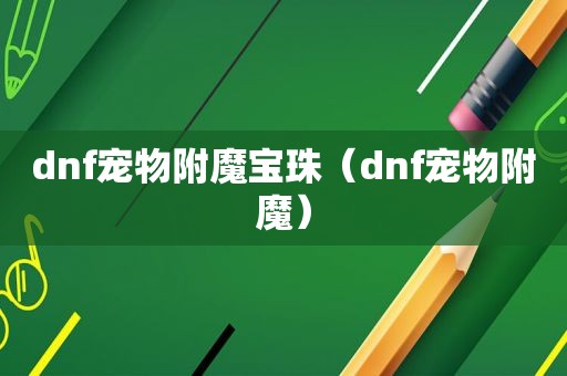 dnf宠物附魔宝珠（dnf宠物附魔）