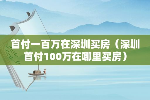 首付一百万在深圳买房（深圳首付100万在哪里买房）