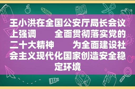 王小洪在全国公安厅局长会议上强调　　全面贯彻落实党的二十大精神　　为全面建设社会主义现代化国家创造安全稳定环境