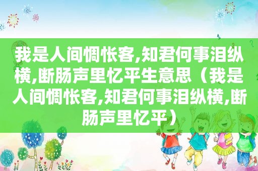 我是人间惆怅客,知君何事泪纵横,断肠声里忆平生意思（我是人间惆怅客,知君何事泪纵横,断肠声里忆平）