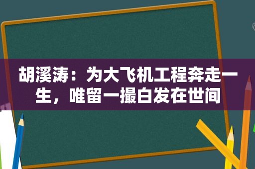 胡溪涛：为大飞机工程奔走一生，唯留一撮白发在世间