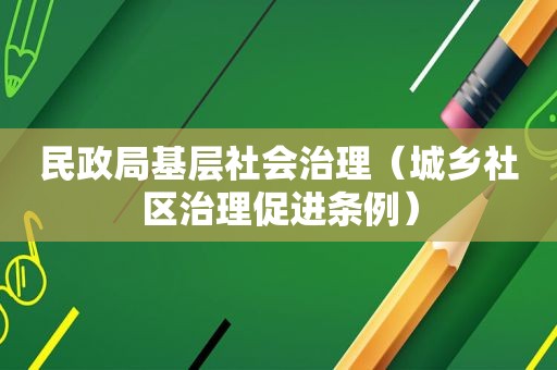 民政局基层社会治理（城乡社区治理促进条例）