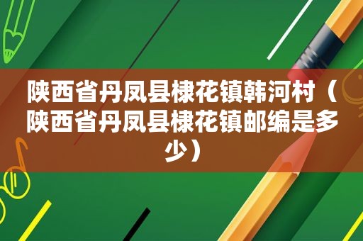 陕西省丹凤县棣花镇韩河村（陕西省丹凤县棣花镇邮编是多少）