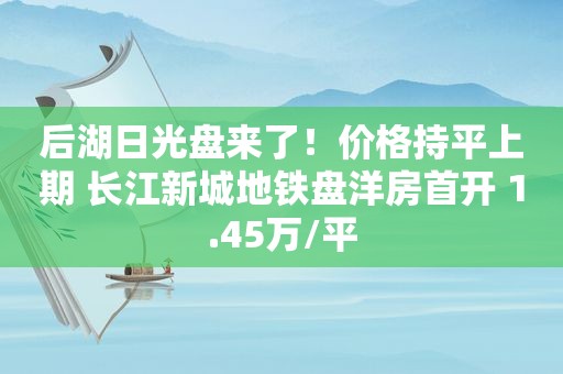 后湖日光盘来了！价格持平上期 长江新城地铁盘洋房首开 1.45万/平