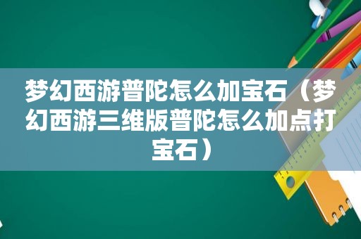 梦幻西游普陀怎么加宝石（梦幻西游三维版普陀怎么加点打宝石）