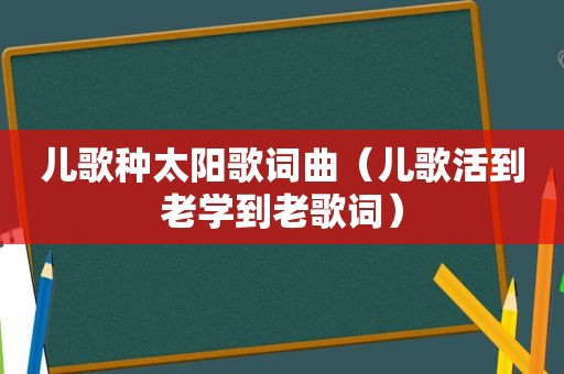 儿歌种太阳歌词曲（儿歌活到老学到老歌词）