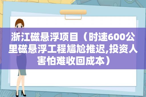 浙江磁悬浮项目（时速600公里磁悬浮工程尴尬推迟,投资人害怕难收回成本）