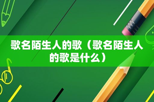 歌名陌生人的歌（歌名陌生人的歌是什么）