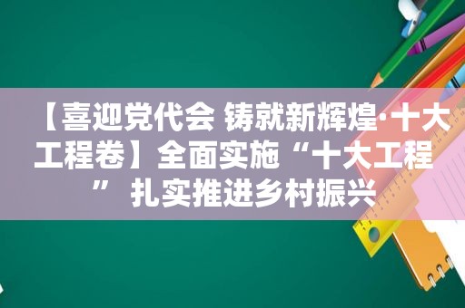 【喜迎党代会 铸就新辉煌·十大工程卷】全面实施“十大工程” 扎实推进乡村振兴