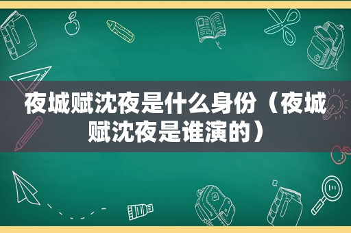 夜城赋沈夜是什么身份（夜城赋沈夜是谁演的）